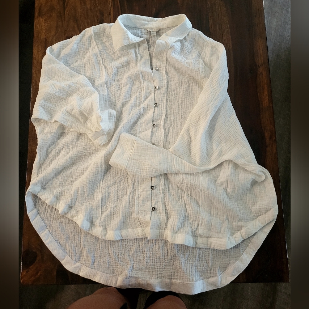 CATO White WAFFLE  Button-Up Shirt BEACH COVER UP SZ 18-20W Like NEW